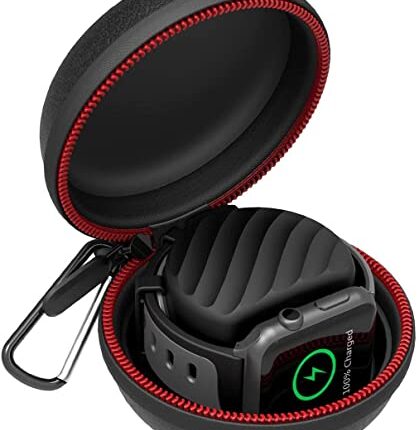 Sounce Leather Cover for Apple Watch Charging Holder Dock, Waterproof Charger Cases and Hard Protective Portable Travel Case for 38mm 40mm 41mm 42mm 44mm 45mm 49mm Ultra iWatch Series 1 2 3 4 5 6 7 8