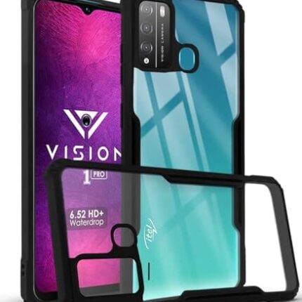 KING COVERS® Back Cover Shockproof Bumper Crystal Clear | 360 Degree Protection TPU+PC | Camera Protection | Acrylic Transparent Eagle Cover Compatiable for Itel Vision 1 Pro (Black)