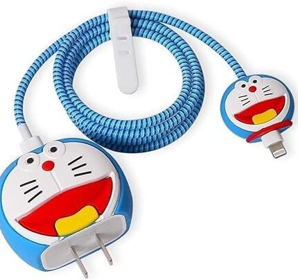 EDNITA Cable Protector with 3D Cute Pattern for iPhone Charger only 18W & 20W-Data Line Wire Saver Charging Cable Charger Protective Cable Full Protection Set of - 1 (Doraemon)