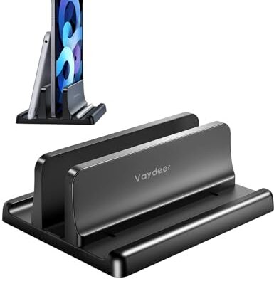 VAYDEER Vertical Laptop Stand Holder Plastic Adjustable Desktop Notebook Dock Space-Saving 3 in 1 for All MacBook Pro Air, Mac, HP, Dell, Microsoft Surface, Lenovo, up to 17.3 inches (Black)