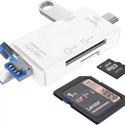 Branded Original Quality 6 in 1 OTG Card Reader and Hub with Type-C, USB & Micro USB Ports | Portable Memory Card Reader Supports USB Drives, TF, SD, Micro SD, SDHC, MMC and More - (White)