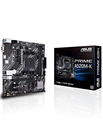 ASUS Prime A520M-K (AMD AM4 DDR4 Socket for AMD Ryzen 5000/5000 G/ 4000 G/ 3000) Micro ATX Motherboard with M.2 Support 1Gb Ethernet HDMI/D-Sub SATA 6Gbps and USB 3.2 Gen 1 Type-A