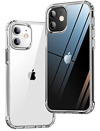 ONES iPhone 12 Mini Clear Slim Hard Case『Shockproof Airbag』『Raised Edges Protect Camera Screen』 [ Non-Yellow ] [ Anti-Slip ] PC + TPU Hybrid Protective Transparent Silicone Cover for Apple 5.4 inch