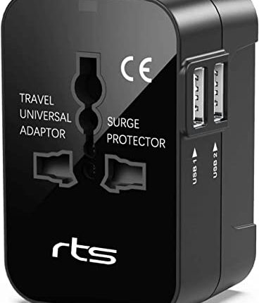 rts 2024 Dual USB Universal Travel Adapter Worldwide All in One International Universal Power Travel Adaptor Wall Charger AC Power Plug Adapter with 2.1 A to 6A Max Dual USB Charging Ports