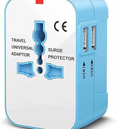 rts High Speed Wall Charger Universal Travel adapter International All in One Worldwide Travel Multi Plug Adapter cable and with Build in Dual USB Charger with Multi Type Power Outlet USB Smart charging charger for USA EU UK AUS Cell Phone Laptop smart phone (Blue & White)