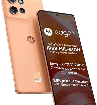 Motorola Edge 50 5G (8GB RAM + 256GB Storage) | 50MP + 13MP + 10MP | 32MP Front Camera | 5000 mAh Battery | Snapdragon 7 Gen 1 Accelerated Edition Processor (Peach Fuzz)