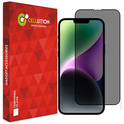 CELLUTION Edge To Edge Privacy Tempered Glass Protector Guard For iPhone 14 / iPhone 13 / iPhone 13 Pro (6.1 Inch) with Easy Installation Kit, (Black) Pack of 1