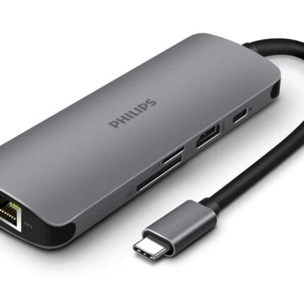 PHILIPS 8 in 1 USB Type-C to ethernet + HDMI 4K 30Hz + 3 x USB A + PD (max 60W) + Micro SD Card Slot for MacBook, Windows OS, iPad, Chromebook, Surface, Android Type C Port Devices