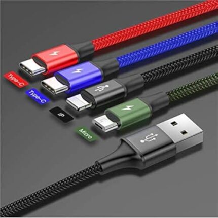 Baseus 4 in 1 USB Cable 2 TypeC 1Micro USB 1IP 8Pin Ports Braided Multi Data Cable