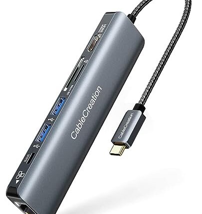 CableCreation 7-in-1 USB C Hub Multiport Adapter, USB Type C to 4K@60Hz HDMI, 1000M Ethernet, 2 USB 3.0 Ports, 100W PD and SD/TF Cards Reader Adapter for MacBook Pro/Air,iPhone 15 Pro Max