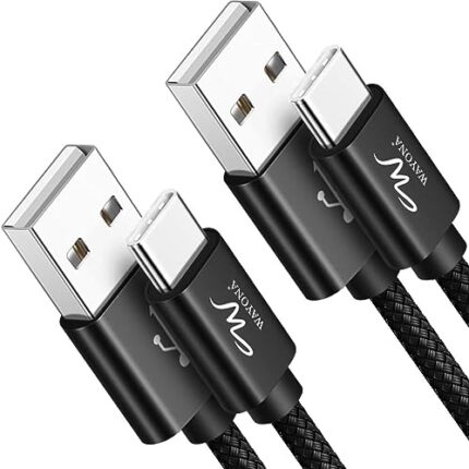Wayona 65W/3A Fast Charging Type C (2 Pack) 1M/3FT Braided USB C Cable for Samsung Galaxy, iPhone 15 Series, Tablets, Laptops & Other Type C Devices, 480Mbps Data Sync (3FT Pack of 2, Black)