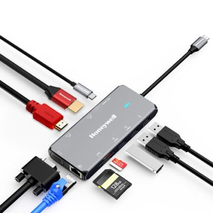 Honeywell Newly Launched 10-in-1 Type C Dock with Dual 4K HDMI, 1GBPS RJ45 Ethernet Port, 2xUSB 3.0, 1xUSB 2.0 & Type C 3.0 PD100W, VGA port, SD & MicroSD Slot, for All Type C Devices- Windows/MacBook