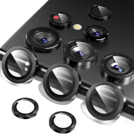 DIZORO Samsung Galaxy S24 Ultra Camera Lens Protector with Aluminum Edging, Scratch-Resistant Ultra-Thin Tempered Glass, Galaxy S24 Ultra Case Friendly, Set of 1 (Titanium Black)