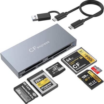 SCALEBEE 6-in-1 CFexpress/XD/CF/SD/TF/MS Card Reader USB C, USB 3.2(10Gbps) CFexpress Type B SDHC USH II Card Reader Adapter for Professional Photographers (Windows/Mac/Linux/Android)