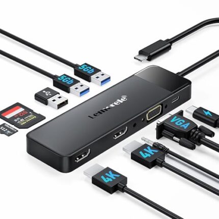 Lemorele USB C Docking Station for Laptop, 10 in 1 Triple Display Monitors Adapter with 4K Dual HDMI, 1080P VGA, 3*USB3.0/2.0, TF/SD, 3.5mm Audio, 100W PD, for MacBook, HP, Dell, Lenovo, etc