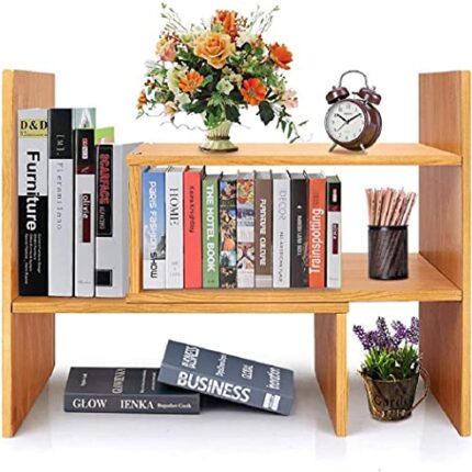 Callas Adjustable Wood Desktop Storage Organizer Display Shelf Rack | Spice Rack | Counter Top Bookcase Book Shelf | Home Décor Display & Storage Rack Cabinet Unit | BS-1-Brown
