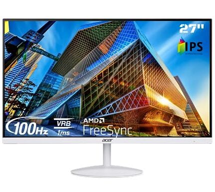 Acer SA272E 27 Inch Full HD IPS Ultra Slim (7.2mm Thick) Backlight LED LCD Monitor I Zero Frame I 100Hz Refresh I 1 MS VRB I AMD Free Sync I 1xHDMI 1xVGA I Stereo Speakers I Eye Care I White