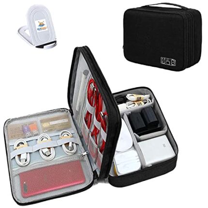 Seagull Flight of Fashion Double Layer Electronic Gadget Organizer Case, Cable Organizer Bag for Accessories with Mobile Stand - 27 X 20 X 9 Cm - Black - Model 1