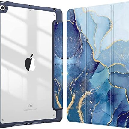 SwooK Hybrid Case for iPad 6th Generation 2018 / 5th Gen 2017 / iPad Air 2 / iPad Air 1 (9.7 Inch) iPad Case with Pencil Holder Shockproof Clear Back Shell Flip Cover Case (Ocean Marble)
