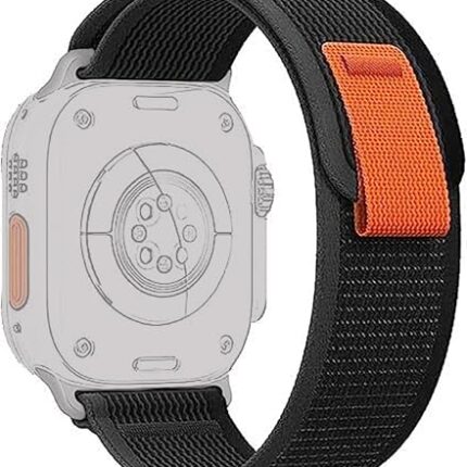 Sounce Soft Breathable Sport Nylon Loop Strap Compatible with iWatch Bands 49mm 45mm 44mm 42mm Adjustable Velcro Straps for iWatch Series SE 9 8 7 6 5 4 3 2 1 & Ultra 2 - Black & Orange