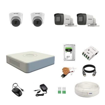HIKVISION 4 Channel DVR with 5MP 2 Dome & 2 Bullet Cameras with Audio Recording (Day/Night Vision) + 1TB HDD + Cable Roll (1+3) + CLOCITE 4 CH Power Supply + BNC & DC Full Combo Kit