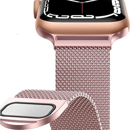 INEFABLE 42mm 44mm 45mm 49mm SmartWatch Band Strap Stainless Steel with Magnetic Wristband Strap for Apple Watch Series I Watch Ultra/8/7/6/5/4/3/2/1/Se - Pack of 1 - Rose Gold