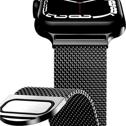INEFABLE 42mm 44mm 45mm 49mm SmartWatch Band Strap Stainless Steel with Magnetic Wristband Strap for Apple Watch Series I Watch Ultra/8/7/6/5/4/3/2/1/Se - Pack of 1 - Black