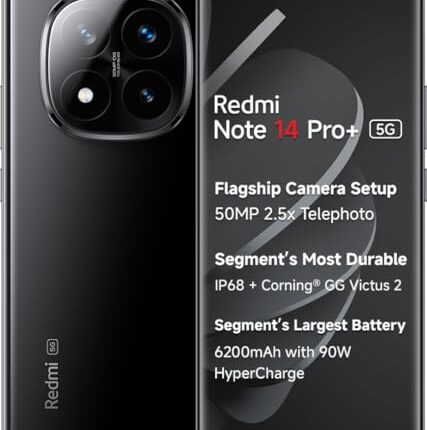 Redmi Note 14 Pro+ 5G AI Smartphone (Titan Black, 12GB RAM + 512GB Storage) | Snapdragon 7s Gen 3 Processor | AMOLED Display | Dual Nano-SIM | 6200mAh Battery