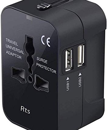 rts Universal Travel Adapter, International All in One Worldwide Travel Adapter and Wall Charger with USB Ports with Multi Type Power Outlet USB 2.1A,100-250 Voltage Travel Charger (Black)