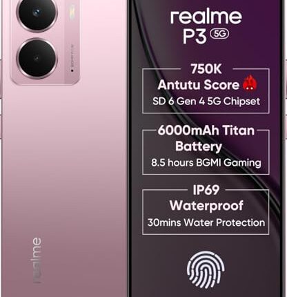 realme P3 5G with 6.67″ FHD+ 120Hz AMOLED Display (8 GB RAM, 128 GB ROM) Nebula Pink