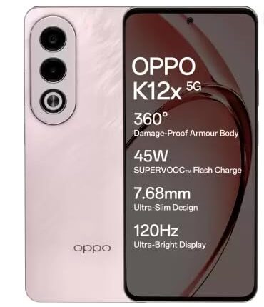 Oppo K12x 5G with 45W SUPERVOOC Charger in-The-Box Feather Pink, 128 GB (6 GB RAM)