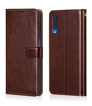 WOW IMAGINE Shock Proof Flip Cover Back Case Cover for Samsung Galaxy A7 2018 (Flexible | Leather Finish | Card Pockets Wallet & Stand | Chestnut Brown)